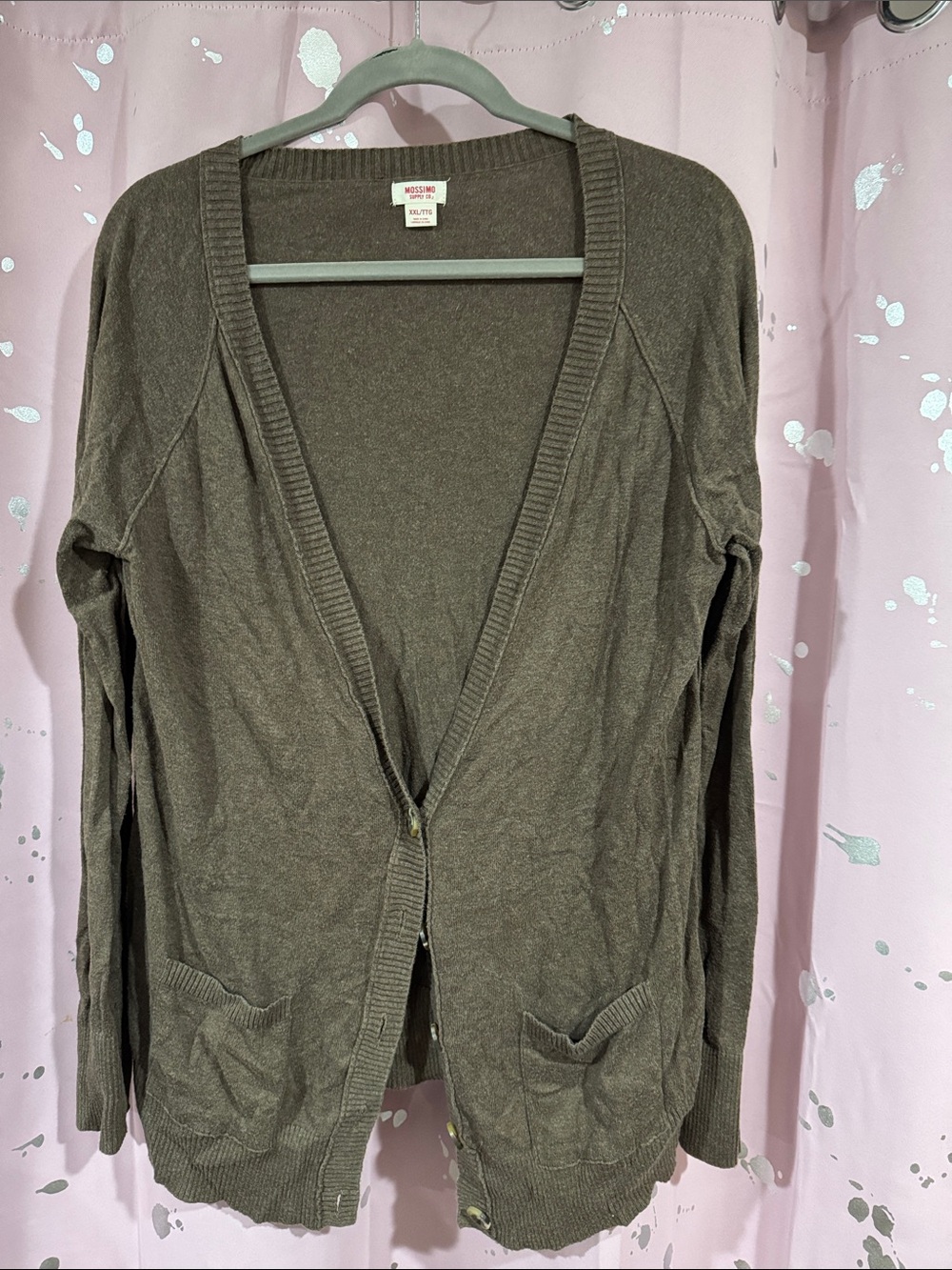 Mossimo Supply Co. Olive-Brown Open Cardigan with Pockets